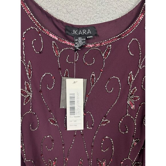 Jkara Plus Size Plum Beaded Evening Gown 3/4 Sleeves Scoop Neckline 24W NWT's - Picture 7 of 8